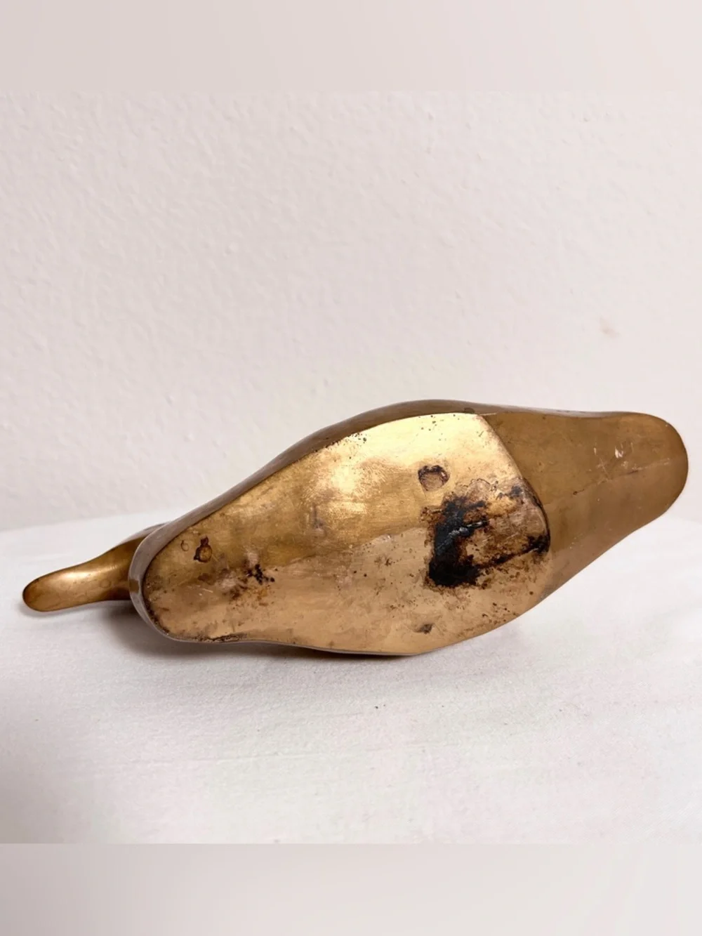 VTG Brass Coated Duck Sculpture Distressed Paper Weight Gold Decor Figurine